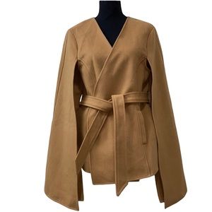 Simplee Tan Belted Poncho Cape Coat (Size Large)